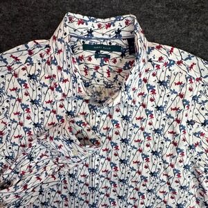 Perry Ellis Button Down Shirt Mens Medium White Floral Stretch Long Sleeve